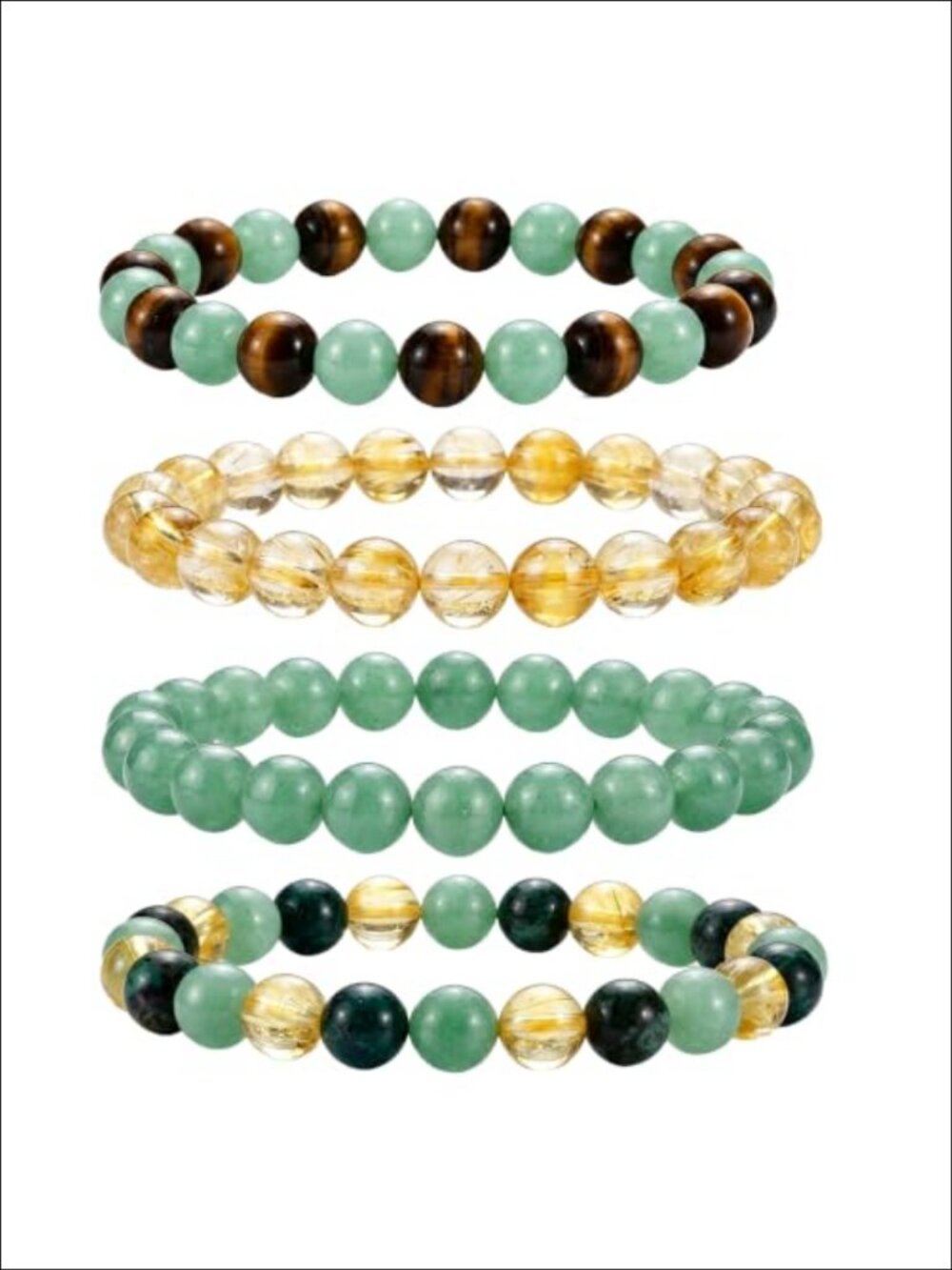 4pcs Crystal Beaded Bracelets Natural Gemstone Stretch Set Wealth Luck
